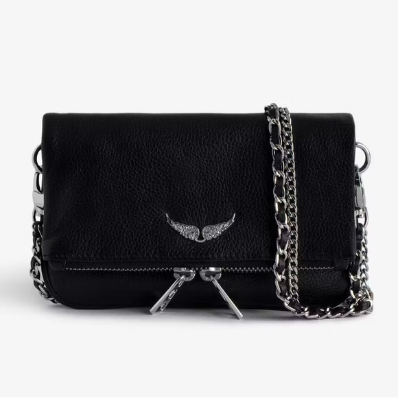 Zadig & Voltaire Rock Nano Black Leather Clutch Chain Shoulder Bag - Picture 1 of 9
